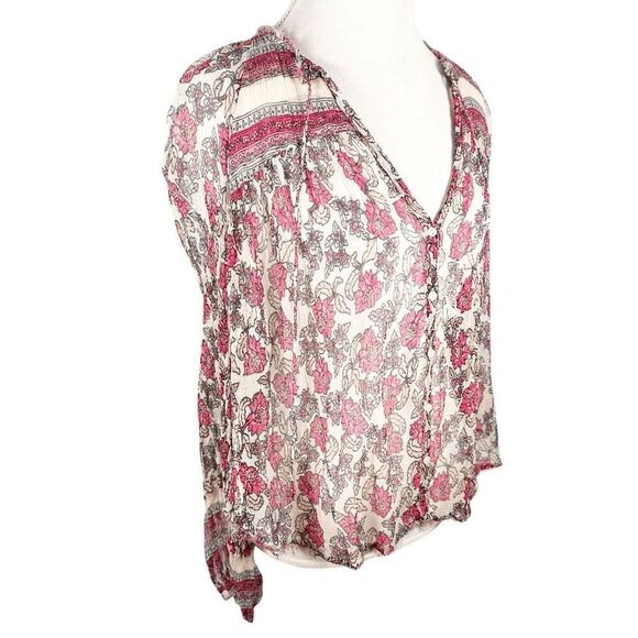 Free People Sheer Peasant Top Floral Oversized Romantic Boho Shirt Size XS - Picture 6 of 8